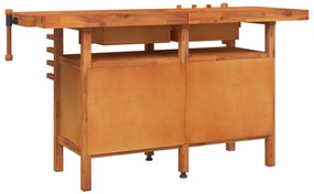 Bancada de trabalho + gavetas/tornos 162x62x83 cm acácia maciça