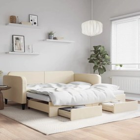 Sofá-cama com gavetão e gavetas 100x200 cm tecido cor creme