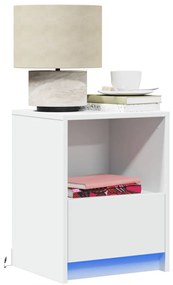 Mesa de cabeceira com luzes LED derivados de madeira branco