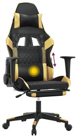 Cadeira gaming massagens c/ apoio pés couro artif. Ouro/Preto