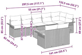 Sofá de Jardim 9 Peças com Almofadas Pretas de Poli Rattan e Acácia