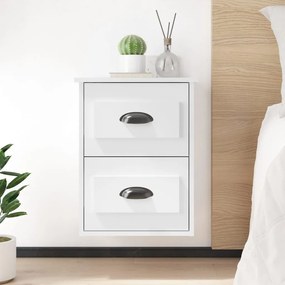 vidaXL Mesas de cabeceira parede 2 pcs 41,5x36x53 cm branco brilhante
