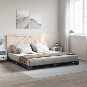 vidaXL Estrutura de cama c/ cabeceira 180x200 cm pinho maciço cinzento