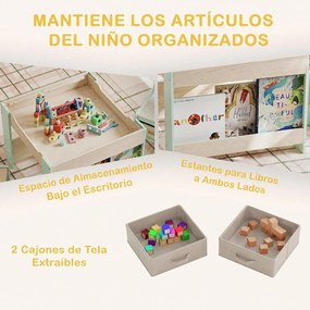 Conjunto de 1 Mesa de Atividades e 2 Cadeiras Infantis, 61,5 x 61,5 x 48 cm, Tampos Reversíveis com Quadro de Giz, Verde