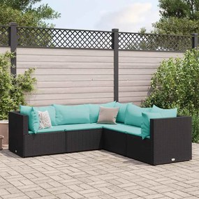 vidaXL 5 pcs conjunto lounge de jardim c/ almofadões vime PE preto