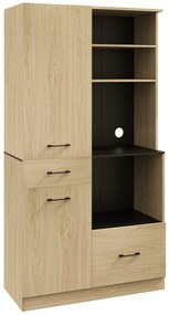 HOMCOM Armário de Cozinha Moderno com 2 Gavetas 2 Armários e 4 Prateleiras Abertas 90x40x170 cm Madeira e Preto