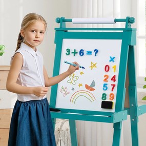 Quadro ajustável em altura para crianças com quadro branco e quadro magnético, cavalete dobrável verde