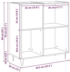 Armário para Gravação vidaXL Preto Carvalho 84,5x38x89 cm Madeira Enge