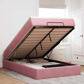Estrutura de cama otomana com colchão 120x200 cm veludo rosa