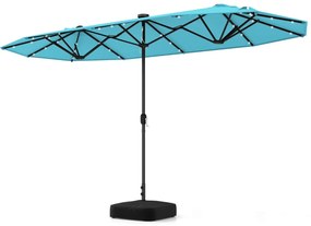 Guarda-sol jardim Duplo 4 x 2 m com Luzes Solares com base e Manivela Turquesa
