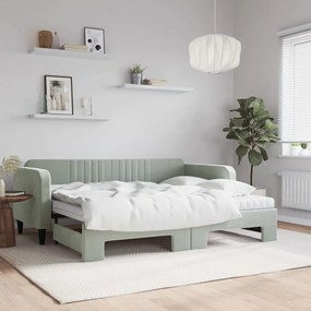 vidaXL Sofá-cama c/ gavetão e colchões 90x200 cm veludo cinzento-claro