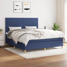 vidaXL Cama com molas/colchão 180x200 cm tecido azul