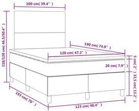 Cama box spring c/ colchão/LED 120x190cm tecido castanho-escuro