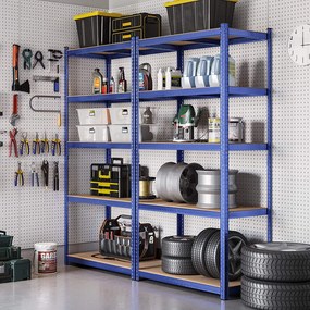 Conjunto 2 Estantes de arrumação garagens, armazem, arrumos com 5 níveis 40 x 90 x 180 cm Azul