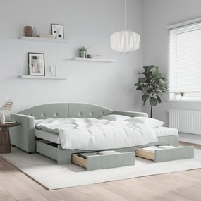 vidaXL Sofá-cama c/ gavetão e gavetas 100x200 cm veludo cinzento-claro