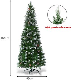 Árvore de Natal de 1,8 m com 630 ramos com agulhas em PVC de alta qualidade e base metálica resistente Verde