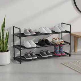 Sapateira com 3 níveis para 12-15 pares de sapatos 30 x 92 x 54 cm, metal e plástico preto