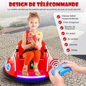Carrinho de choque infantil 12V com rotação de 360 graus, música, luzes e controle remoto, roxo