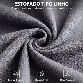 Poltrona Relax Reclinável Manual em Linho com Montagem Rápida Apoio para os Pés Acolchoamento Espesso e Pés em Madeira Cinza