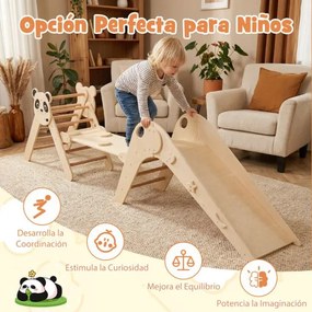 Parque dobrável para escalada para crianças Montessori de escalada em madeira com tema de panda Ginásio interior com escorrega Natural