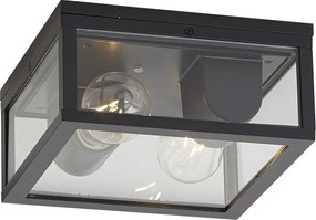 Plafon de exterior industrial preto com sensor de movimento e crepuscular IP44 - Charlois