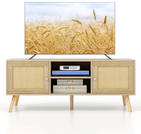 Móvel de TV "Aria" Boho com Portas em Vime PE - 2 Armários e Prateleir