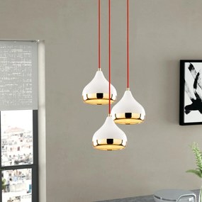 Chandelier Yildo – Branco, Vermelho, Dourado – Diâmetro: 37 cm, Altura