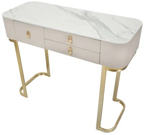 MESA CONSOLA COM 3 GAVETAS BEAUTY 100X40X80 CM CREME E DOURADO