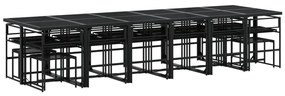 17 pcs conjunto de jantar p/ jardim c/ almofadões vime PE preto