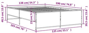 Estrutura de cama 135x190 cm derivados madeira/metal