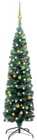 3077802 vidaXL Árvore de Natal artificial fina c/ luzes LED/bolas 120 cm verde
