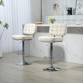 Conjunto de 2 bancos de bar com encosto, altura ajustável e apoio para os pés, estrutura em aço, capacidade de 120 kg, bege