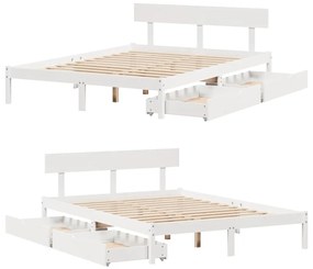 Cama sem colchão 150x200 cm madeira de pinho maciça branco
