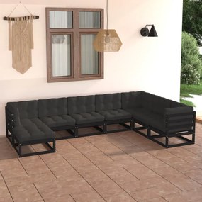 vidaXL 8 pcs conjunto lounge de jardim c/ almofadões pinho maciço