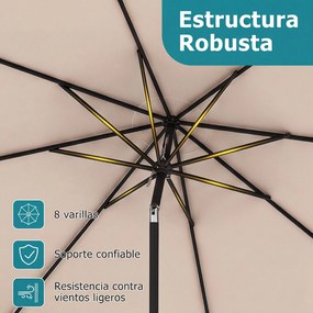 Guarda-Sol de Jardim 270 cm (BASE NÃO INCLUIDA) , Inclinação Bidirecional de 30°, Bege