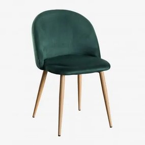 Pack De 4 Cadeiras De Jantar Estofadas Em Veludo Kana Verde Selva & Madeira Natural - Sklum