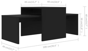 Conjunto mesas de centro 100x48x40 cm derivados madeira preto