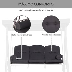 Baloiço de Jardim Faro – 3 Lugares – 206x116x183 cm – Preto – Com Teto