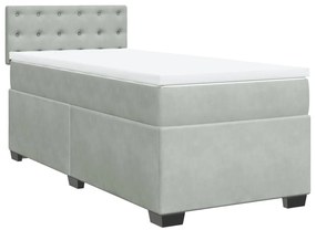 Cama com molas/colchão 90x190 cm veludo cinza-claro