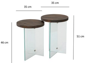 Conjunto de Mesas de Café Serenity – Transparente e Nogueira – 35 cm x