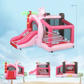 Castelo Insuflável para Crianças com Insuflador Escorrega Cama Elástica Piscina de Bolas Cesto de Basquetebol 255x230x196 cm