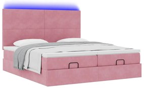 Estrutura de cama otomana com colchões 180x200 cm veludo rosa