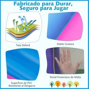 Castelo insuflável 6 em 1 para crianças (SEM VENTILADOR) com escorrega Piscina de bolas Área de salto Cesto de basquetebol Multicolor