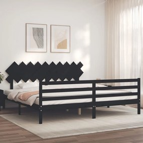 vidaXL Estrutura de cama com cabeceira 200x200 cm madeira maciça preto