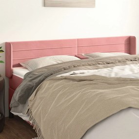 Cabeceira de cama c/ abas veludo 183x16x78/88 cm rosa