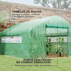 Estufa tipo Túnel 4x3x2 m Estufa de Exterior com 2 Janelas Cobertura PE Anti UV e 1 Porta de Enrolar com Fecho de Correr Estufa para Jardim Pátio Verd