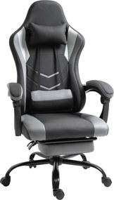 Vinsetto Cadeira Gamer Ergonômica Cadeira de Escritório para Secretária, Cadeira Giratória Altura Ajustável, Almofada Lombar Ajustável com Apoio de Pés Preto 62x52x128 cm | Aosom Portugal