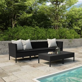 vidaXL 6 pcs conjunto lounge de jardim c/ almofadões vime PE preto