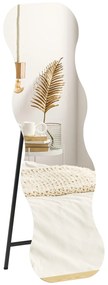 HOMCOM Espelho de Pé 160x50 cm sem Moldura Espelho de Corpo Inteiro com Forma Ondulada Suporte e Base de Madeira Montagem no Chão ou Apoiado na Parede para Sala Entrada e Quarto Preto