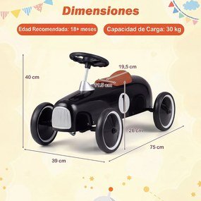 Carrinho Infantil de Condução Vintage, 75 x 39 x 40 cm, Ângulo de Direção Limitado a 50°, Preto